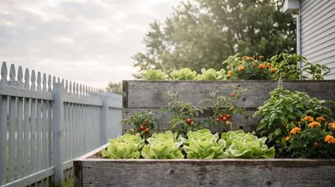 Young lettuce in a raised bed